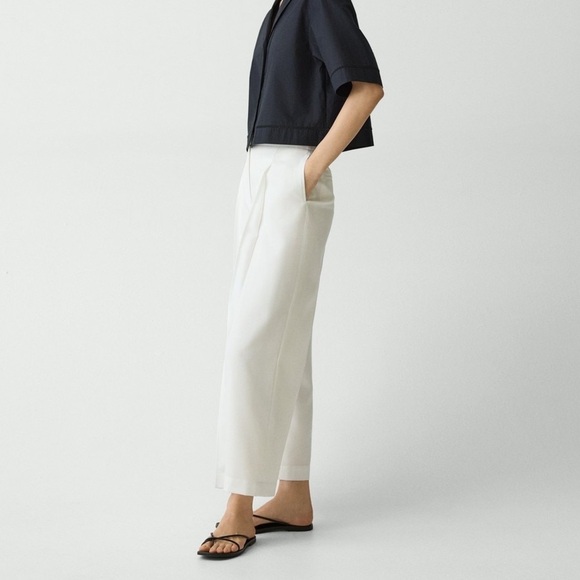 Theory Women Deep Pleat Crepe Cream Trouser Pants - Picture 2 of 12